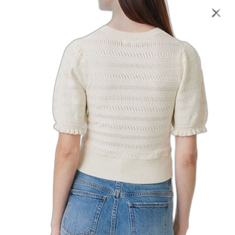 Habitual Nordstrom Ivory Pointelle Knit Short Sleeve Cardigan Sweater Size S - Picture 2 of 13
